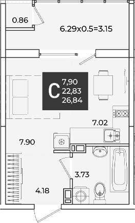 Студия, 22.83 м², 4/18 этаж, ЖК «Образцово»