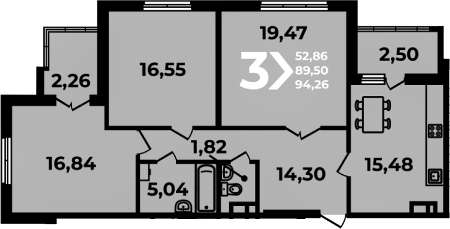 4+ комнаты, 89.5 м², 15/19 этаж, ЖК «Аксиома»