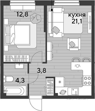 1-комн., 42 м², 2/16 этаж, ЖК «DОГМА ПАРК»