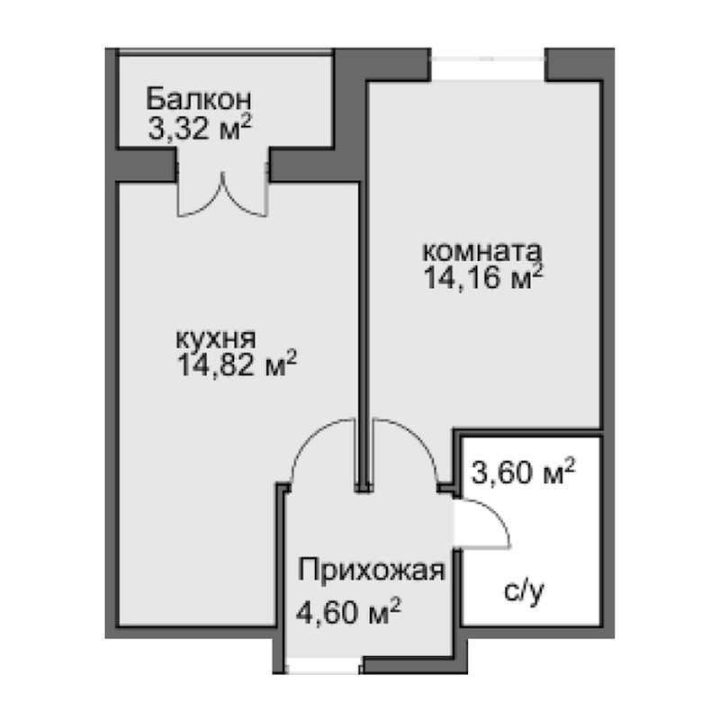 1-комн., 34.47 м², 6/8 этаж, ЖК «Центральный двор»