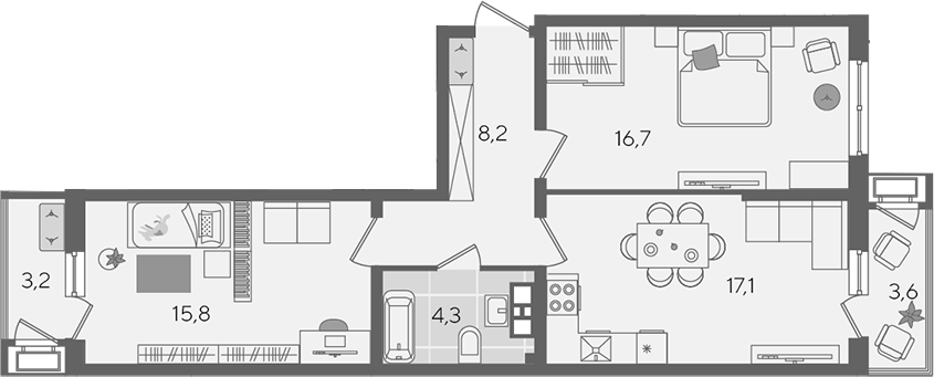3-комн., 62.1 м², 6/24 этаж, ЖК «Рекорд»