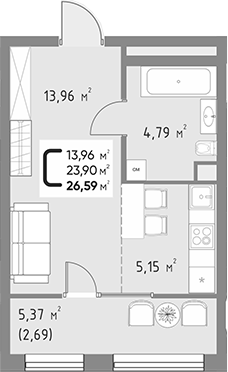 Продается 1-комн. квартира, 23.9 м²