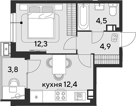 Продается 1-комн. квартира, 34.1 м²
