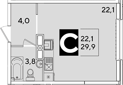 Студия, 29.9 м², 13/16 этаж, ЖК «Самолет»