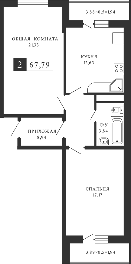 2-комн., 63.92 м², 7/12 этаж, ЖК «Кутузовский. ООО К-5»