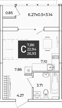 Студия, 22.94 м², 2/18 этаж, ЖК «Образцово»
