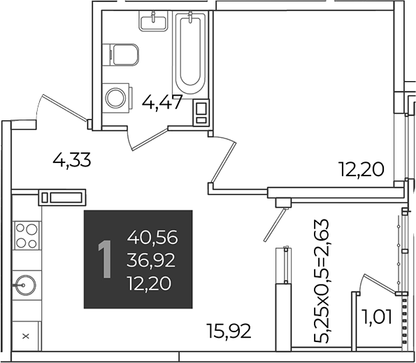 1-комн., 36.92 м², 21/21 этаж, ЖК «Образцово»