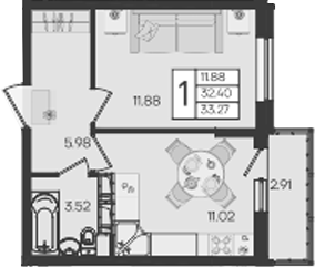 1-комн., 32.4 м², 9/18 этаж, ЖК «Дом 101»