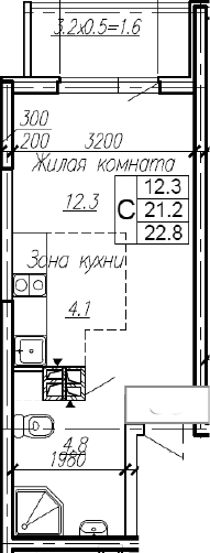 Студия, 21.2 м², 2/4 этаж, ЖК «Эво»