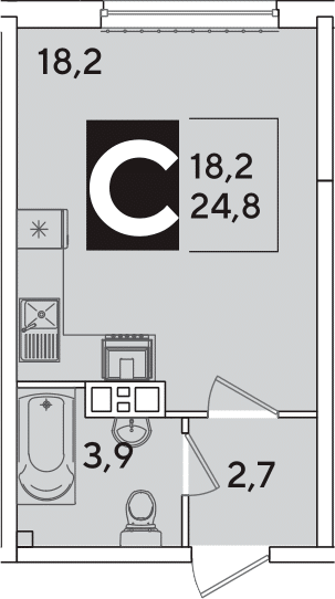 Студия, 24.8 м², 3/16 этаж, ЖК «Самолет»