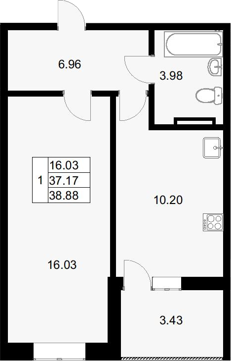 Продается 1-комн. квартира, 36.88 м²