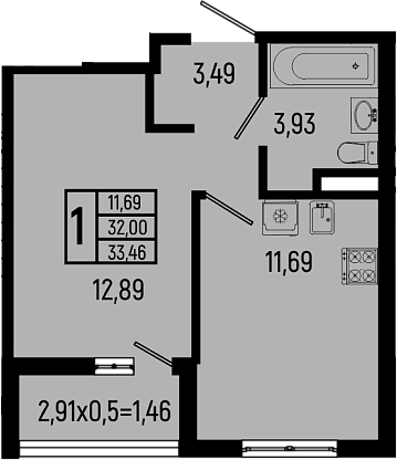 1-комн., 32 м², 11/18 этаж, ЖК «Ботаника Хиллс»