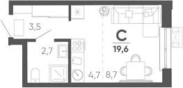 Студия, 19.6 м², 10/15 этаж, ЖК «Барса»