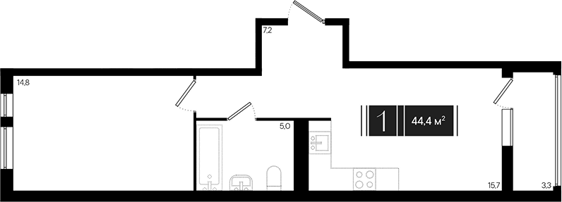 2-комн., 42.75 м², 3/18 этаж, ЖК «Эрмитаж»