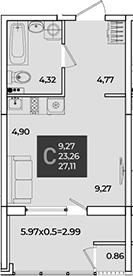 Студия, 24.12 м², 2/18 этаж, ЖК «Образцово»