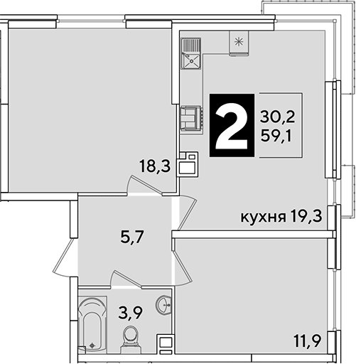 3-комн., 59.1 м², 6/16 этаж, ЖК «Самолет»