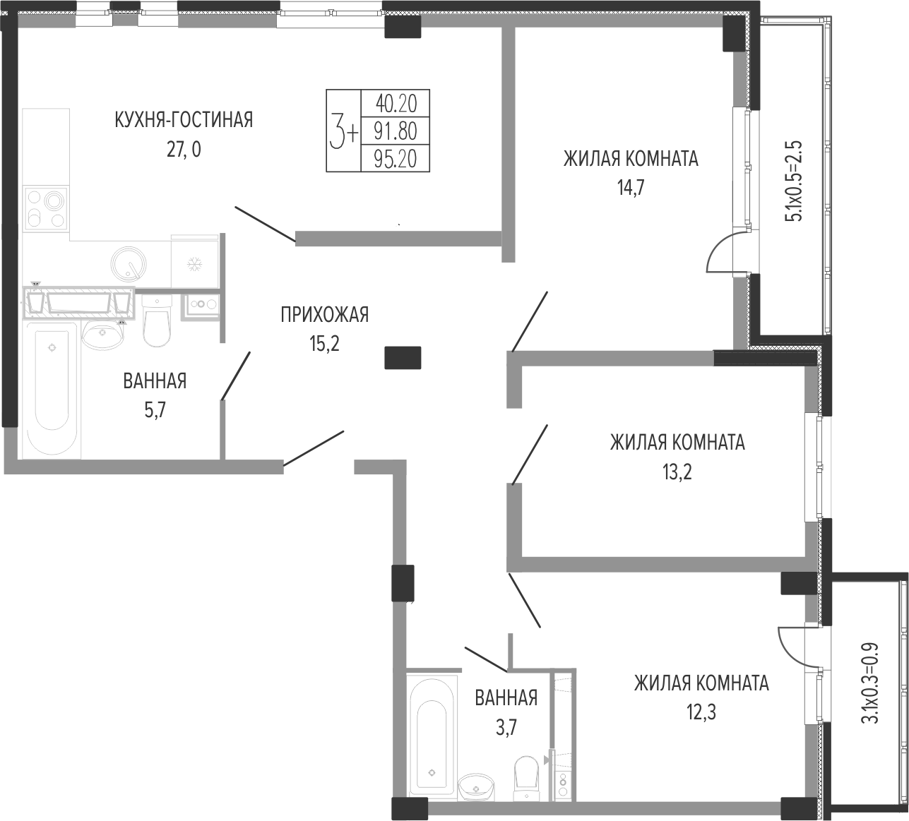 4+ комнаты, 91.8 м², 7/7 этаж, ЖК «Екатерининский парк»