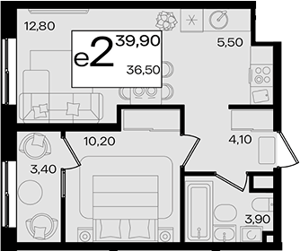 2-комн., 36.5 м², 7/9 этаж, ЖК «Патрики»