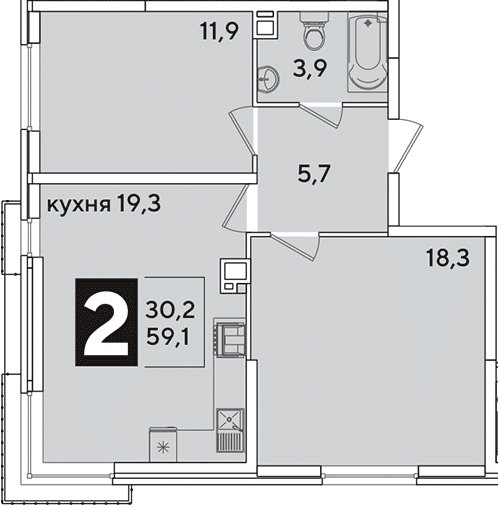 3-комн., 59.1 м², 9/16 этаж, ЖК «Самолет»