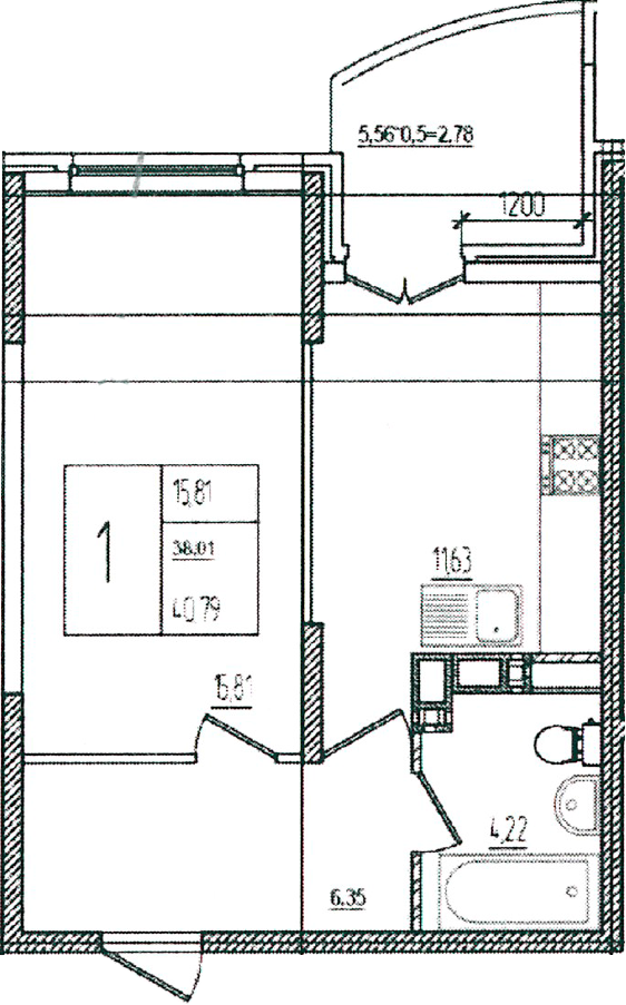 Продается 1-комн. квартира, 38.01 м²