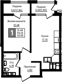 1-комн., 39.19 м², 11/18 этаж, ЖК «Резиденция морей»