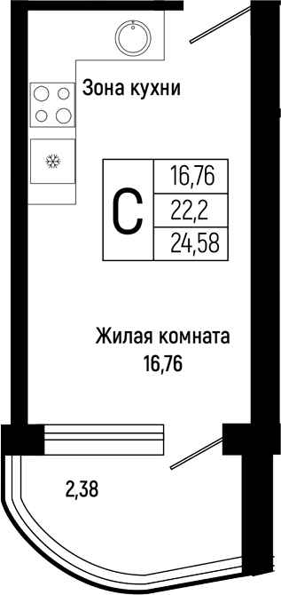 Студия, 22.47 м², 8/16 этаж, ЖК «Sun Hills Ольгинка»