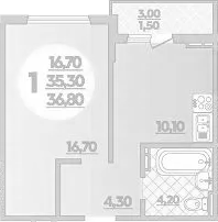 1-комн., 35.3 м², 12/18 этаж, ЖК «Парк у дома»