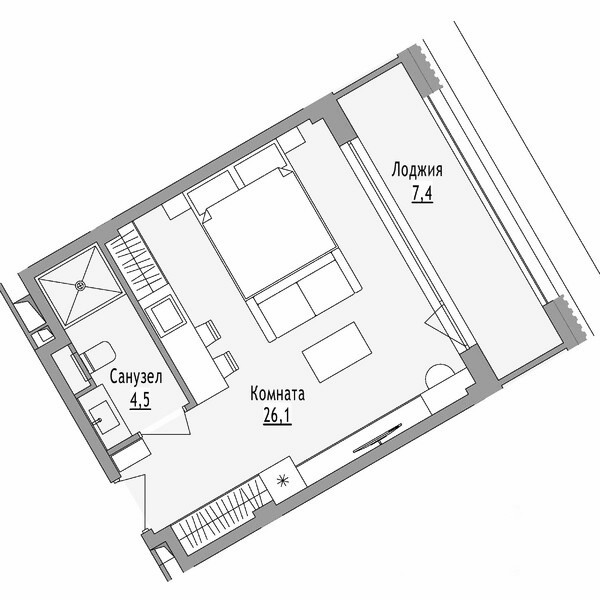 1-комн., 30.6 м², 6/7 этаж, ЖК «Cosmos Черное море Риверта Отель»