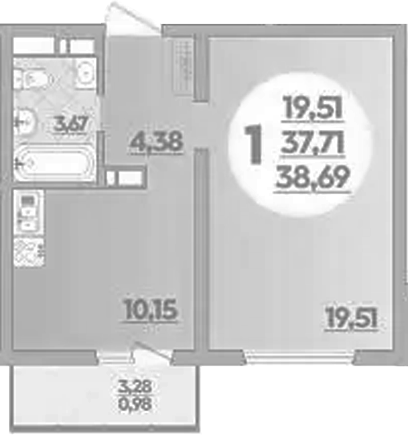 Продается 1-комн. квартира, 37.71 м²