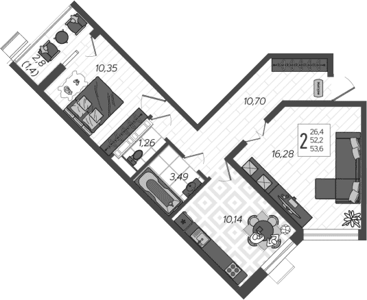 2-комн., 52.2 м², 1/9 этаж, ЖК «AVAnta»