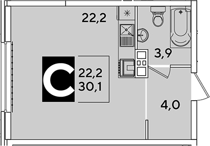 Студия, 30.1 м², 8/16 этаж, ЖК «Самолет»