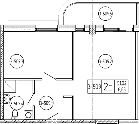 Объект, 50.5 м², 5/9 этаж, ЖК «Лучи»