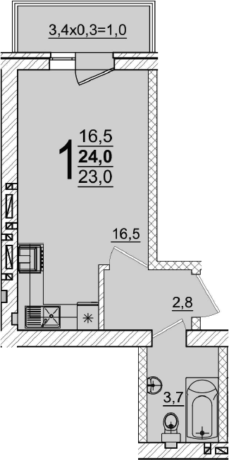 Студия, 23 м², 2/5 этаж, ЖК «Дарград»