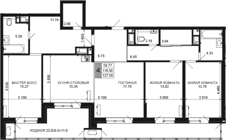 4+ комнаты, 116.5 м², 16/16 этаж, ЖК «Сегодня»