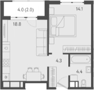 2-комн., 41.5 м², 18/24 этаж, ЖК «Все Свои VIP»