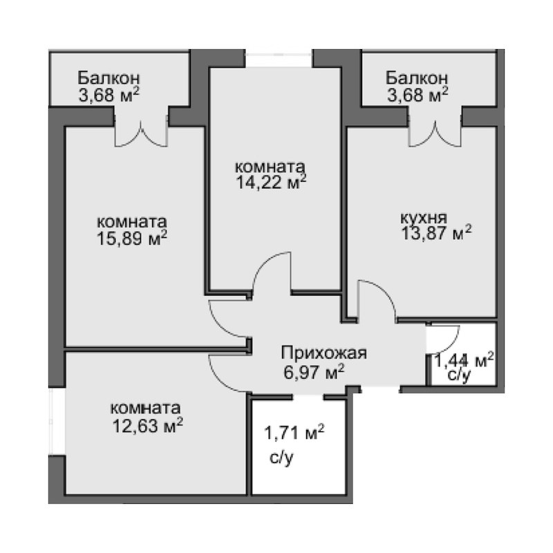 3-комн., 63.94 м², 5/8 этаж, ЖК «Центральный двор»