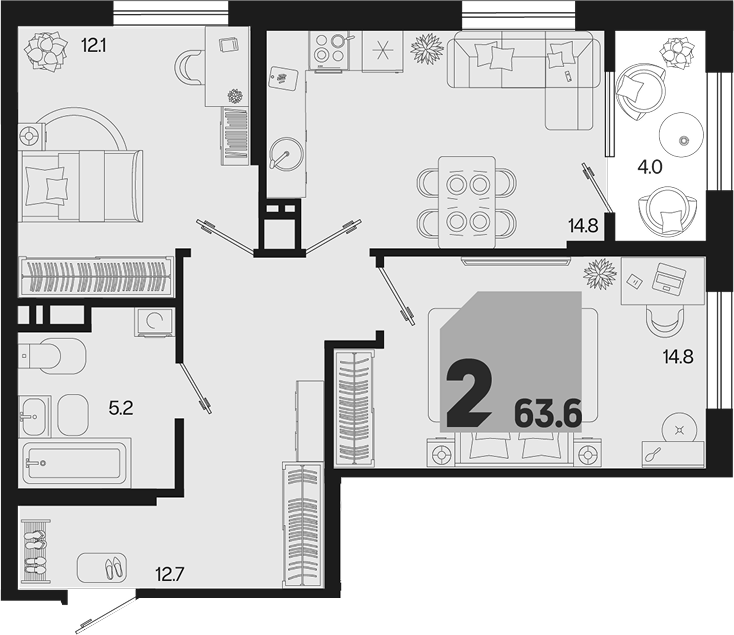Продается 2-комн. квартира, 59.6 м²