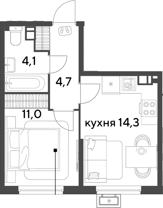 1-комн., 34.1 м², 9/9 этаж, ЖК «Парк Победы»