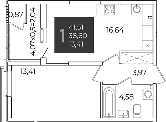 1-комн., 38.6 м², 2/21 этаж, ЖК «Образцово»
