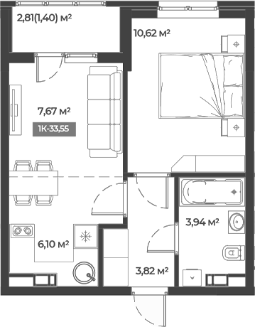 1-комн., 32.15 м², 4/5 этаж, ЖК «Соловей»