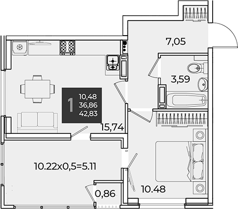 1-комн., 36.86 м², 18/18 этаж, ЖК «Образцово»