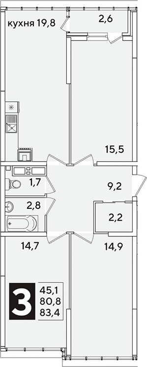 4+ комнаты, 80.8 м², 16/16 этаж, ЖК «Самолет»