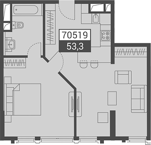 Объект, 53.3 м², 4/7 этаж, ЖК «Красная поляна 540»