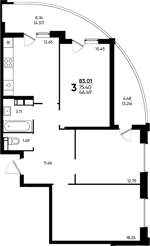 Продается 3-комн. квартира, 75.4 м²