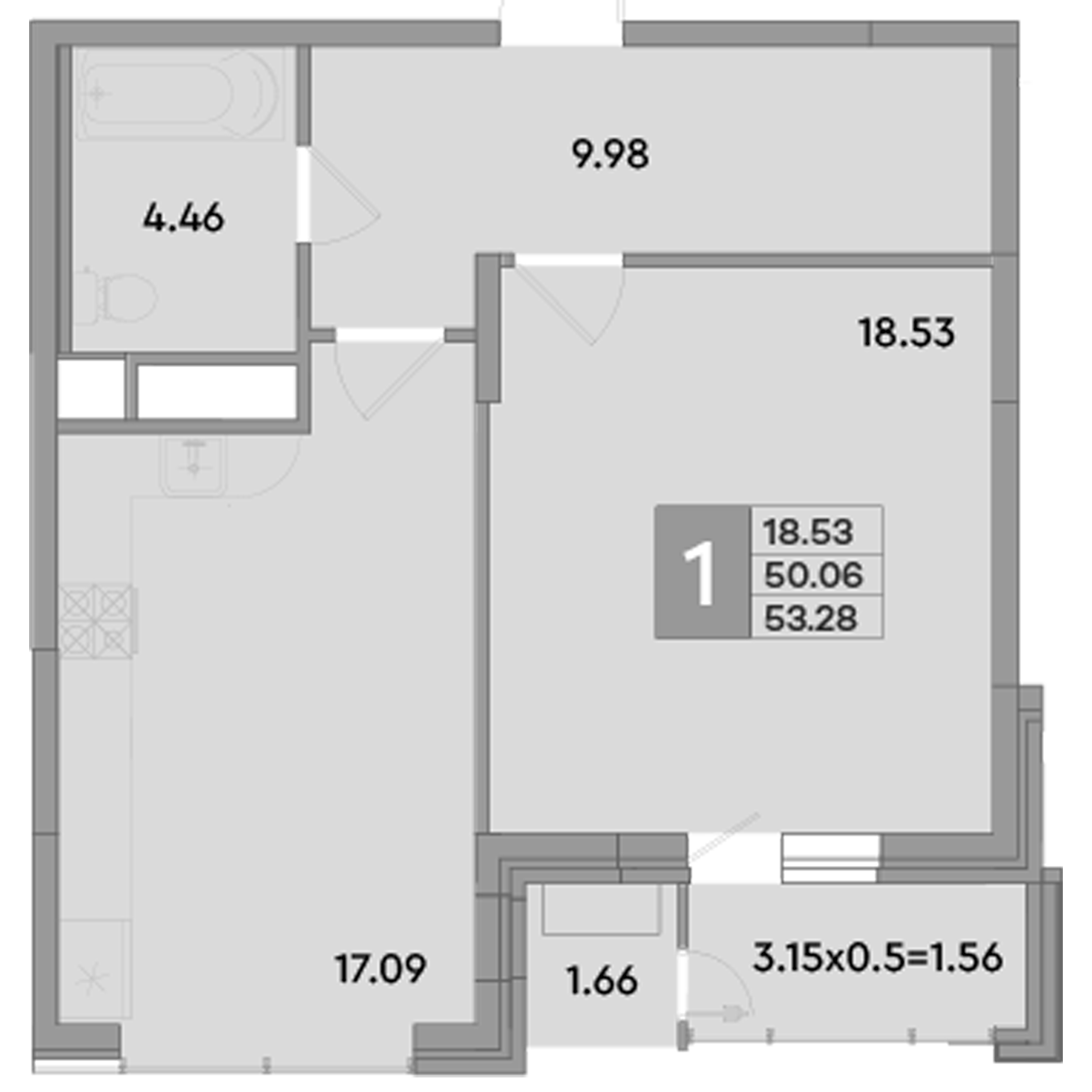 1-комн., 50.06 м², 4/10 этаж, ЖК «Эндемик»
