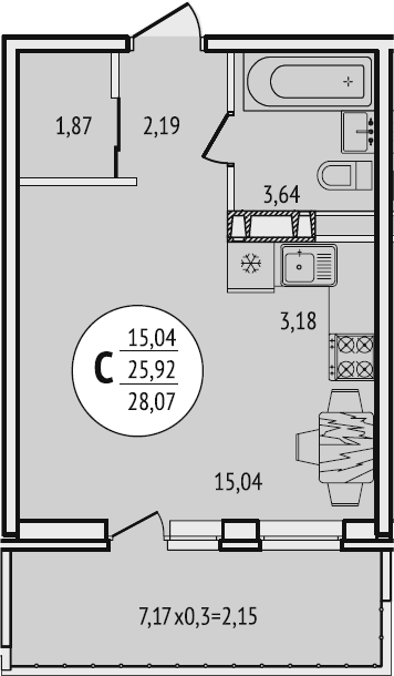 Студия, 25.92 м², 16/21 этаж, ЖК «Все Свои VIP»