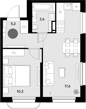 2-комн., 36.6 м², 6/16 этаж, ЖК «Грейд»