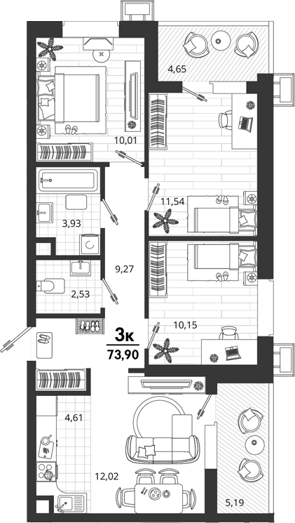 Продается 3-комн. квартира, 64.06 м²