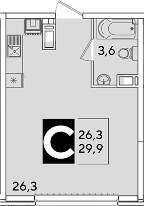 Студия, 29.9 м², 11/16 этаж, ЖК «Самолет»