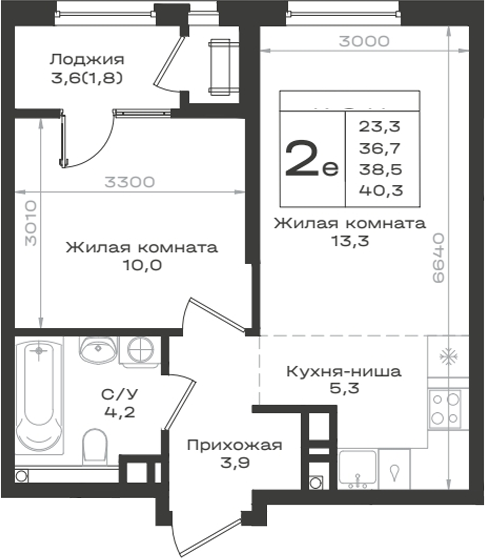 2-комн., 36.7 м², 3/9 этаж, ЖК «Нагория»